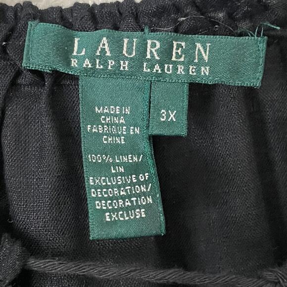 Lauren Ralph Lauren Top Womens 3X Black Linen Floral Embroidered Tunic Boho - Picture 10 of 11